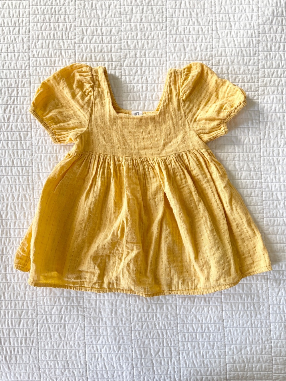 GAP Yellow Square Neck Puff Sleeve Dress - Gold Stripe - Toddler girls size 2T